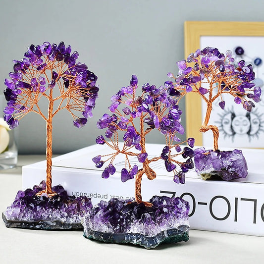 Natural Amethyst Crystal Money Tree on Geode Base | Wealth, Luck & Positive Energy Home/Office Decor