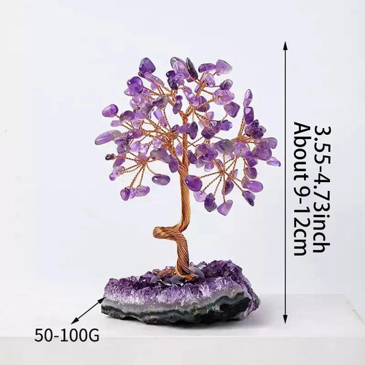 Natural Amethyst Crystal Money Tree on Geode Base | Wealth, Luck & Positive Energy Home/Office Decor