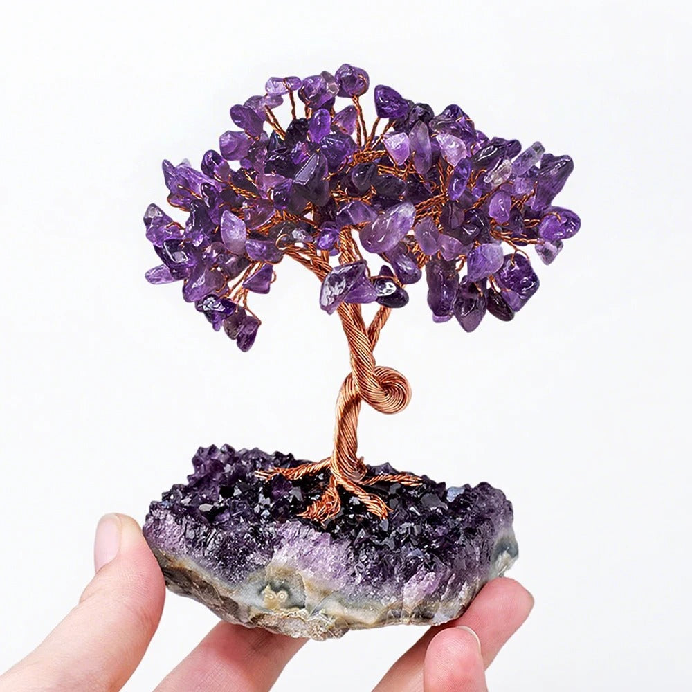 Natural Amethyst Crystal Money Tree on Geode Base | Wealth, Luck & Positive Energy Home/Office Decor