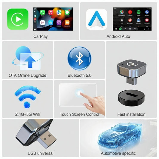 Wireless CarPlay & Android Auto Adapter – Smart USB Dongle Mini Box, Plug & Play, Universal for VW, Toyota, Nissan, Honda, Ford, Benz & More