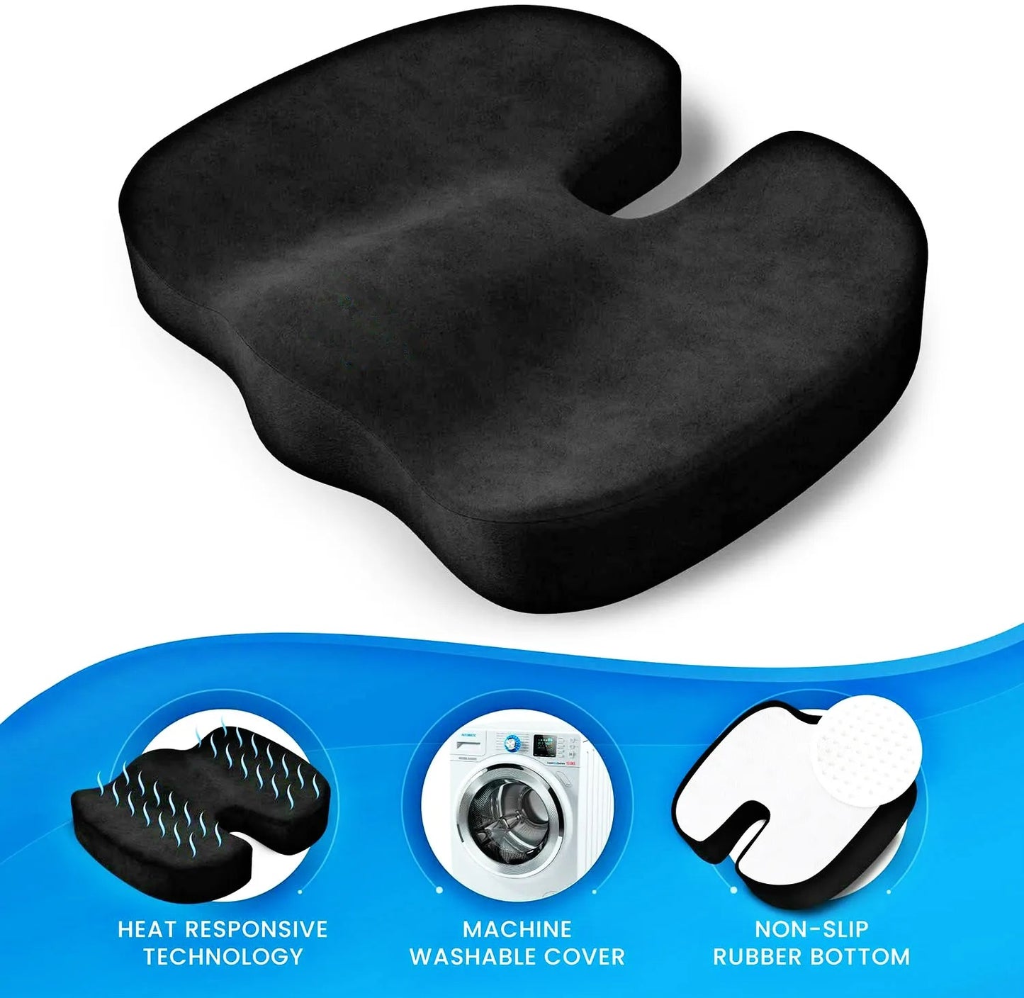 Ergonomic Memory Foam Office Chair Cushion – Hemorrhoid & Tailbone Relief Seat Pad