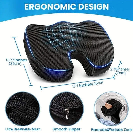 Ergonomic Memory Foam Office Chair Cushion – Hemorrhoid & Tailbone Relief Seat Pad