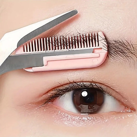 Stainless Steel Eyebrow Trimming Scissors with Built-in Comb – Precision Grooming Tool for Perfectly Shaped Brows