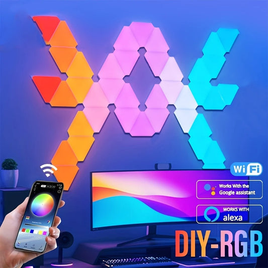 Smart RGB LED Triangle Wall Light – WiFi App Control with Music Sync for Game Rooms, TV & Bedroom Decor