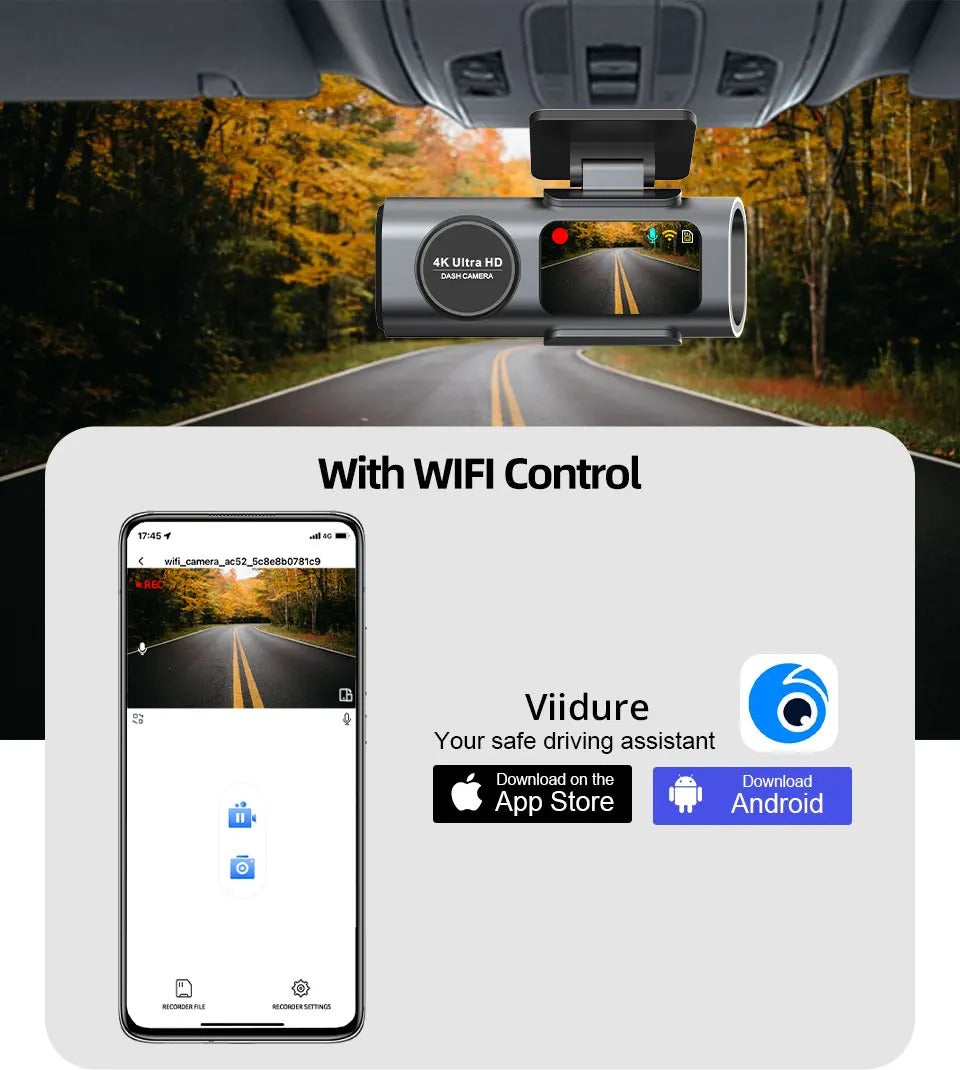 Dash Cam 4K UHD – Night Vision Car DVR Video Recorder with Wi-Fi & GPS