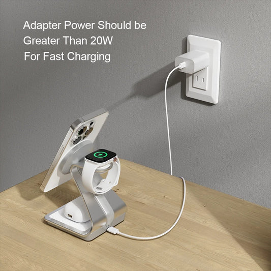 BONOLA Magnetic 3-in-1 Wireless Charging Station – 30W Fast Charger for iPhone 16/15/14/13/12 Series, Apple Watch & AirPods Pro