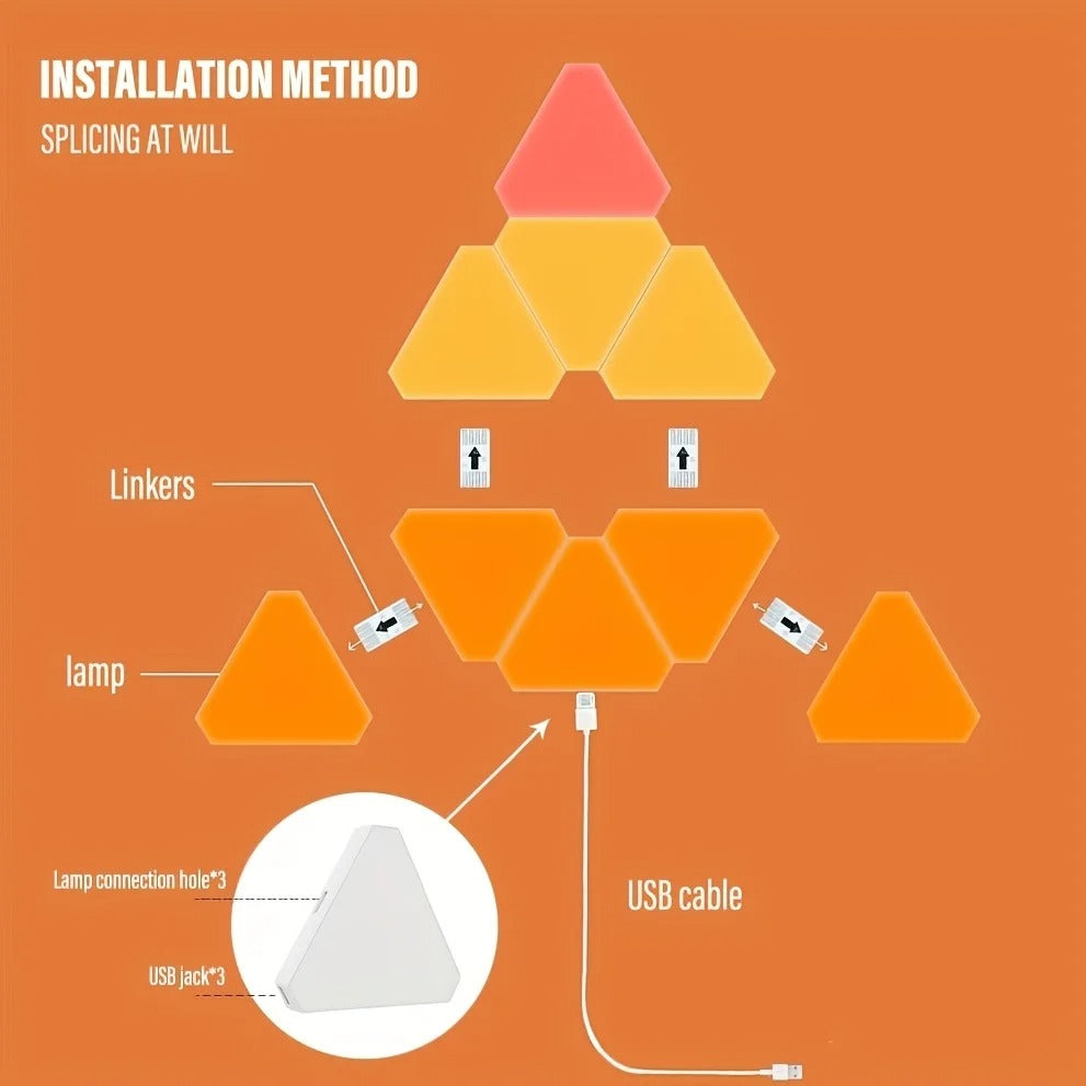 Smart RGB LED Triangle Wall Light – WiFi App Control with Music Sync for Game Rooms, TV & Bedroom Decor