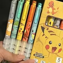 5PCS Pokémon Pikachu Gel Pen Set – Cute Anime Cartoon Stationery– Press Gel Ink Pens for School, Office & Holiday Gifts