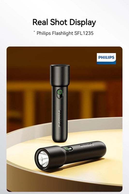 Philips 2024 Portable Rechargeable LED Flashlight – EDC Tactical Torch for Self Defense, Camping & Hiking