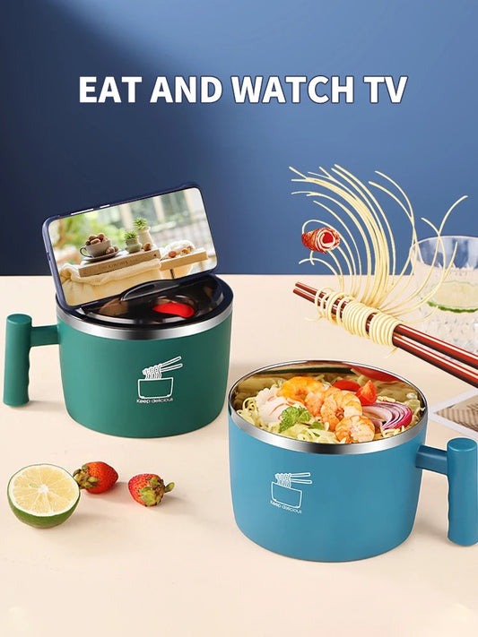Stainless Steel Instant Noodle Bowl with Lid | Portable Sealed Drain Bowl | Kitchen Utensil & Food Storage Partner