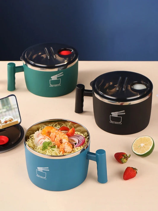 Stainless Steel Instant Noodle Bowl with Lid | Portable Sealed Drain Bowl | Kitchen Utensil & Food Storage Partner