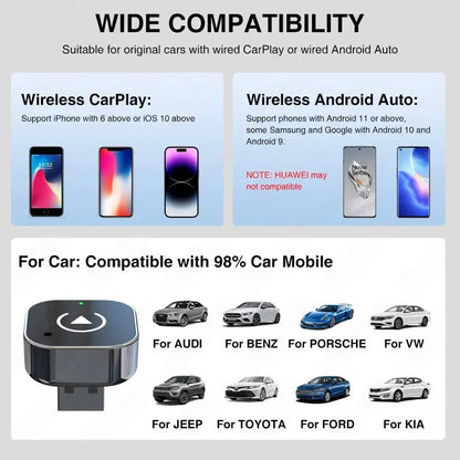 Wireless CarPlay & Android Auto Adapter – Smart USB Dongle Mini Box, Plug & Play, Universal for VW, Toyota, Nissan, Honda, Ford, Benz & More My Store