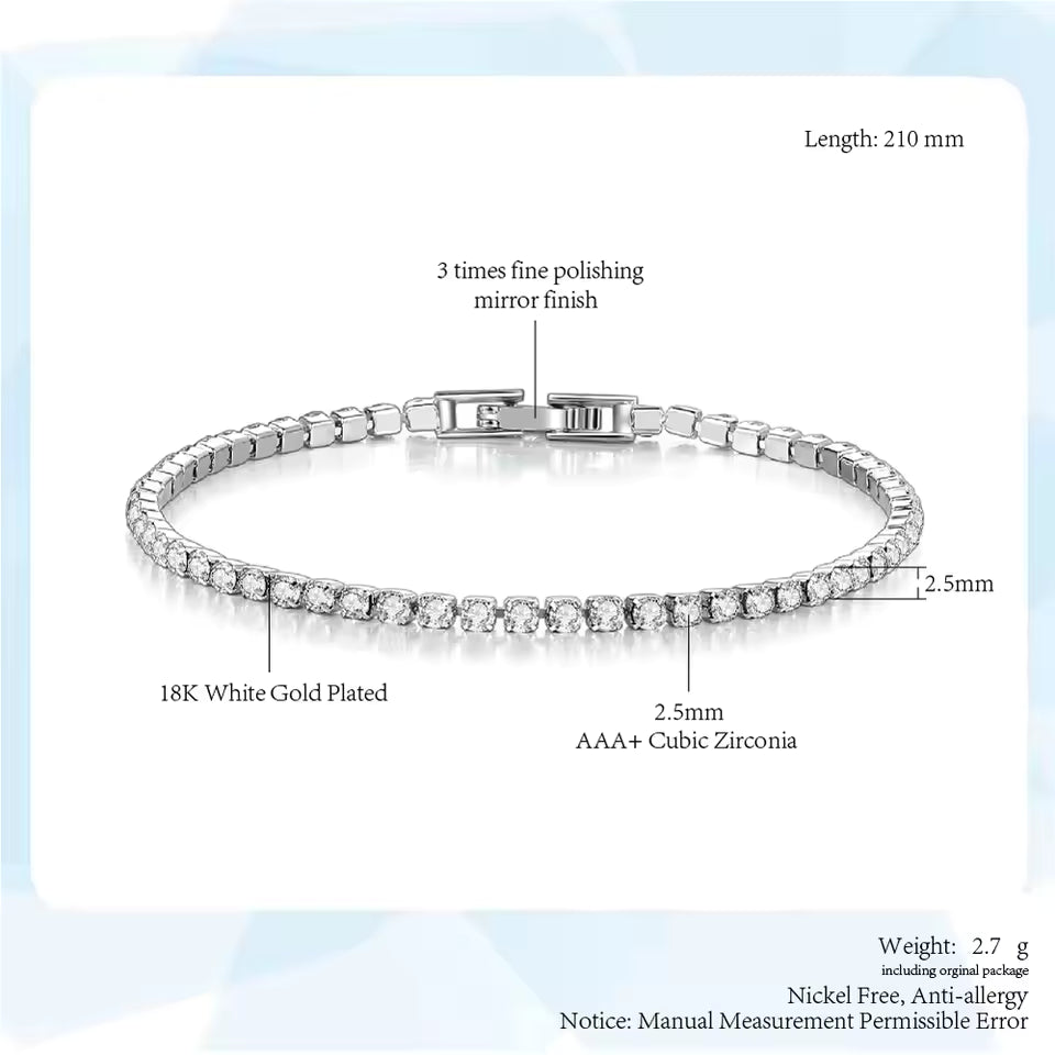hand bracelet | Fashion 2.5mm Zirconia Tennis Bracelet for Women Crystal Charm Designer Tennis Thin Chain Bracelet on Hand Wedding Jewelry KC128