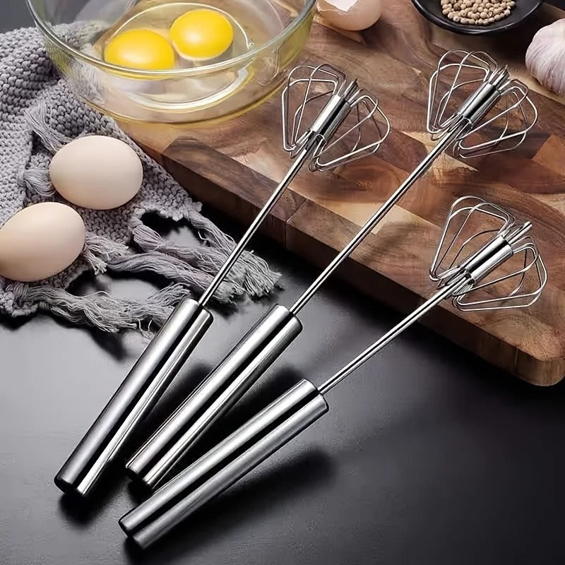 Semi-Automatic Stainless Steel Whisk & Egg Beater – Push-Down Manual Mixer for Kitchen Baking