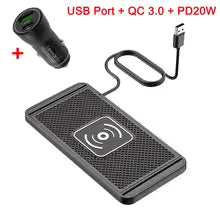 Car Wireless Fast Charger – Silicone Pad Stand for iPhone 16/15/15 Pro Max/14/13/12/X & Samsung Galaxy S24/S23 Series