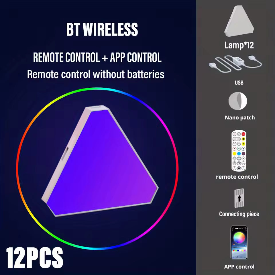 Smart RGB LED Triangle Wall Light – WiFi App Control with Music Sync for Game Rooms, TV & Bedroom Decor