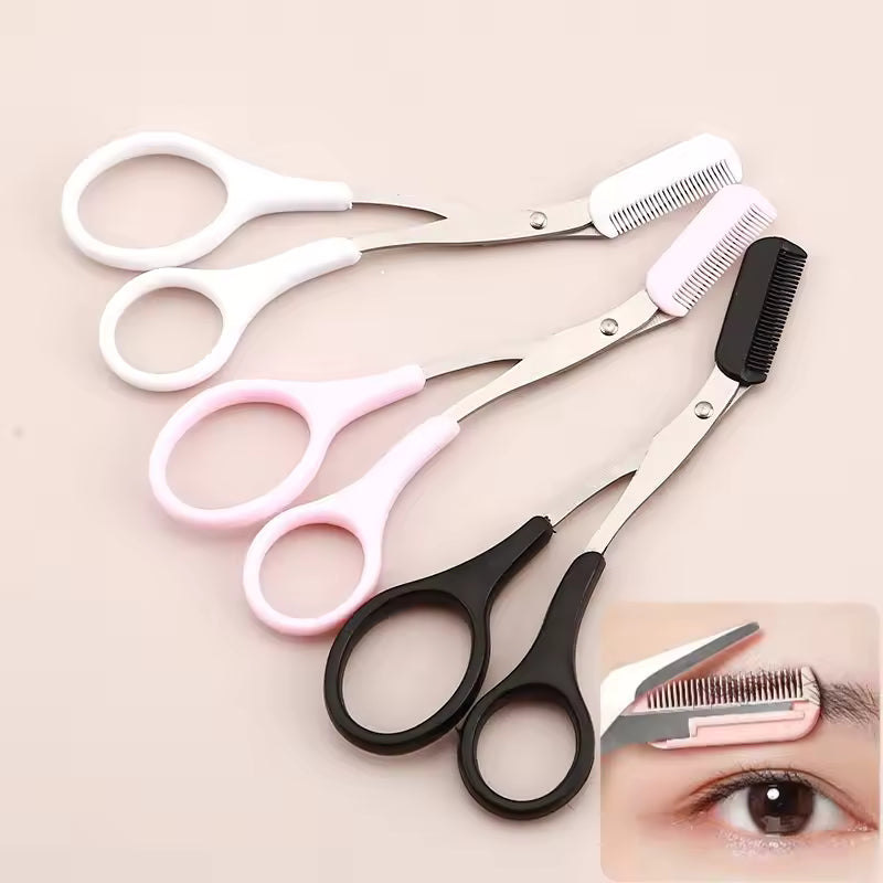 Stainless Steel Eyebrow Trimming Scissors with Built-in Comb – Precision Grooming Tool for Perfectly Shaped Brows