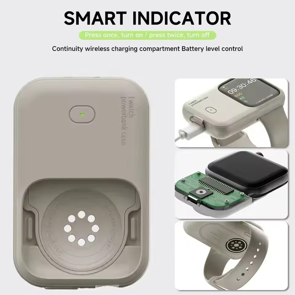Portable Wireless Charger & 1200mAh Power Bank Case for Apple Watch (Series 8/7/6/5/4/SE/Ultra) – Fast Charging Travel Device
