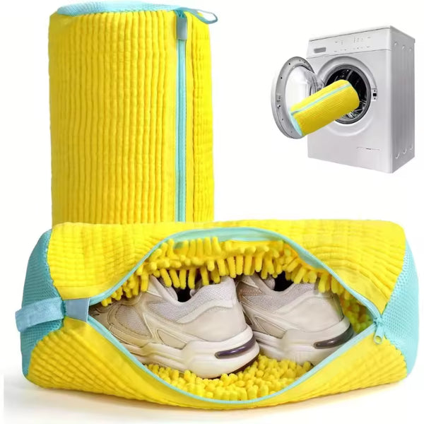 Durable Shoe Laundry Washing Bag – Yellow with Blue Zipper, Suitable for All Shoe Types, Ideal for Sneakers & Casual Footwear