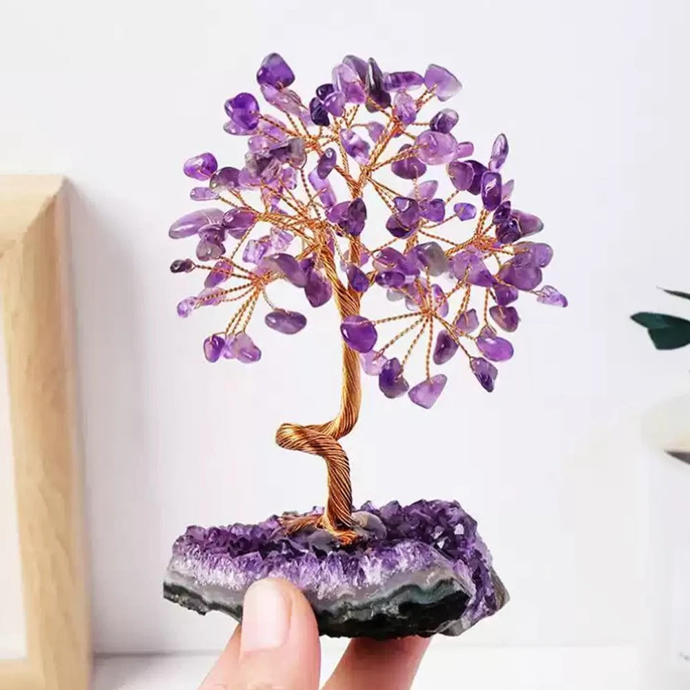 Natural Amethyst Crystal Money Tree on Geode Base | Wealth, Luck & Positive Energy Home/Office Decor