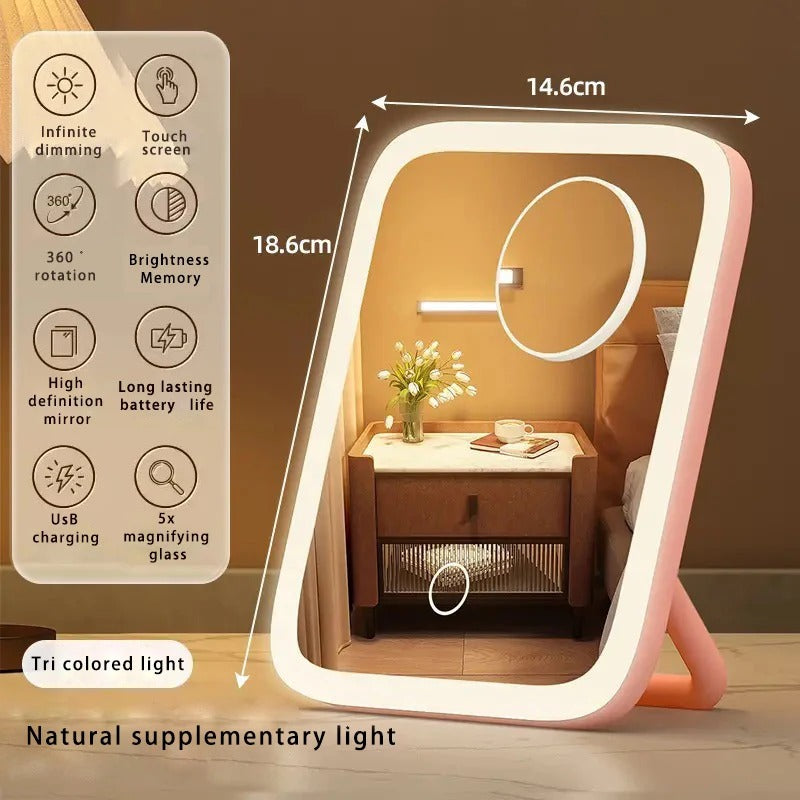 LED Smart Makeup Mirror with Light – Portable Desktop Fill Light, Small Vanity Mirror for Girls’ Bedroom & Dorm Dressing Table