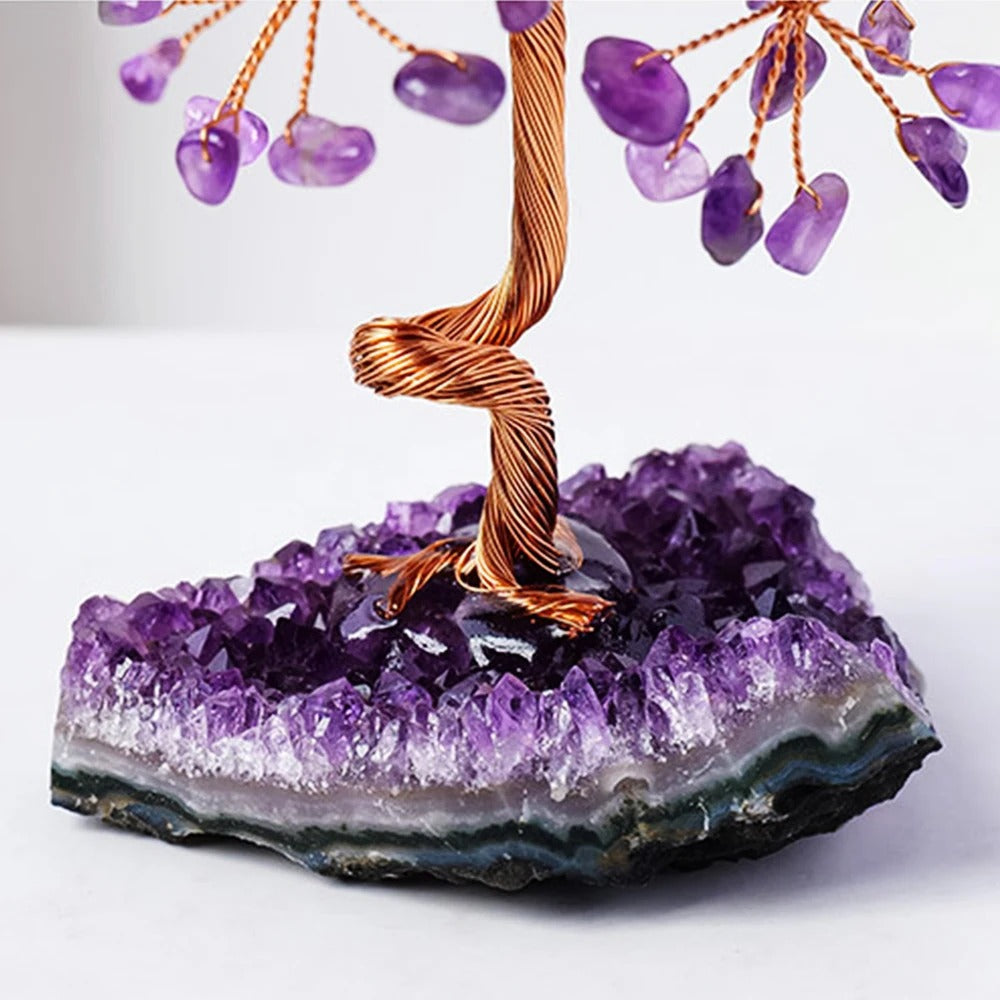 Natural Amethyst Crystal Money Tree on Geode Base | Wealth, Luck & Positive Energy Home/Office Decor