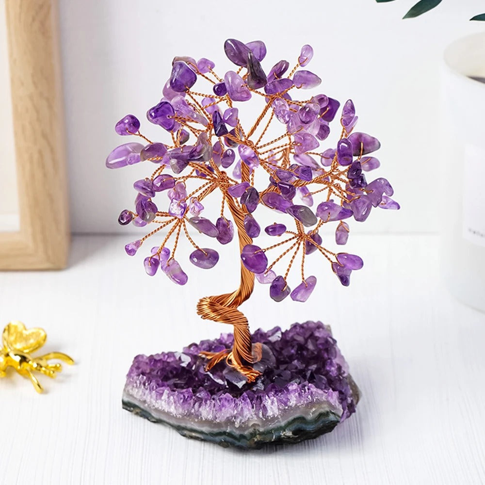 Natural Amethyst Crystal Money Tree on Geode Base | Wealth, Luck & Positive Energy Home/Office Decor