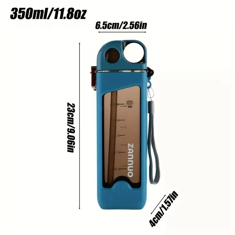 350ml Leak-Proof Sports Water Bottle – Square Travel Cup with Lockable Lid & Measurement Scale for Gym, Outdoor & Daily Use