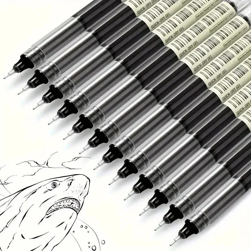 10PCS Needle Tip Gel Pens – Smooth Writing Liquid Ink Pens (Black/Blue/Red) – School & Office Stationery Set