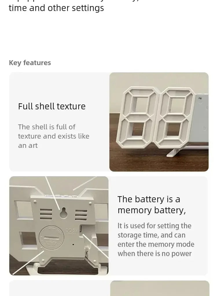 3D LED Digital Wall Clock – USB Powered, Multi-Function Display for Home & Office Decor