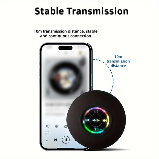 Portable Bluetooth Speaker with LED Lights – IPX4 Waterproof, Mini Stereo Sound, Suction Cup for Outdoor & Bathroom Use