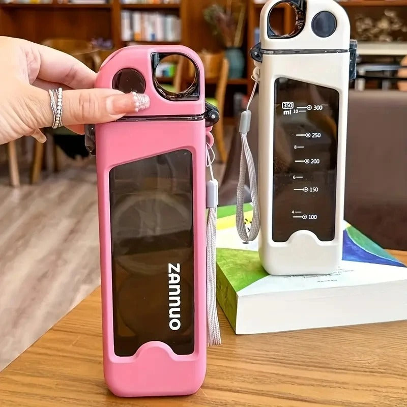 350ml Leak-Proof Sports Water Bottle – Square Travel Cup with Lockable Lid & Measurement Scale for Gym, Outdoor & Daily Use