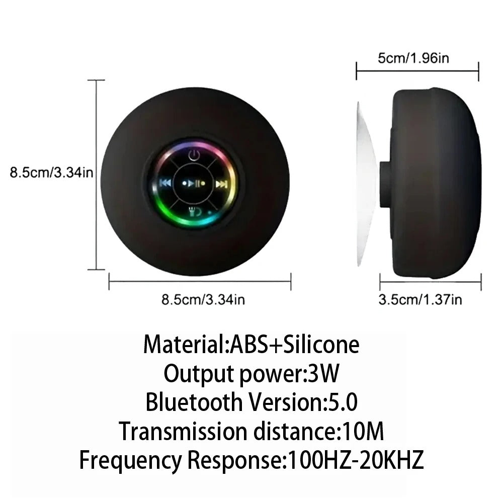Portable Bluetooth Speaker with LED Lights – IPX4 Waterproof, Mini Stereo Sound, Suction Cup for Outdoor & Bathroom Use