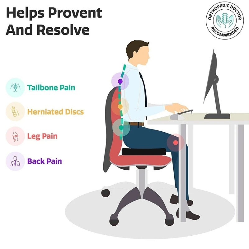 Ergonomic Memory Foam Office Chair Cushion – Hemorrhoid & Tailbone Relief Seat Pad
