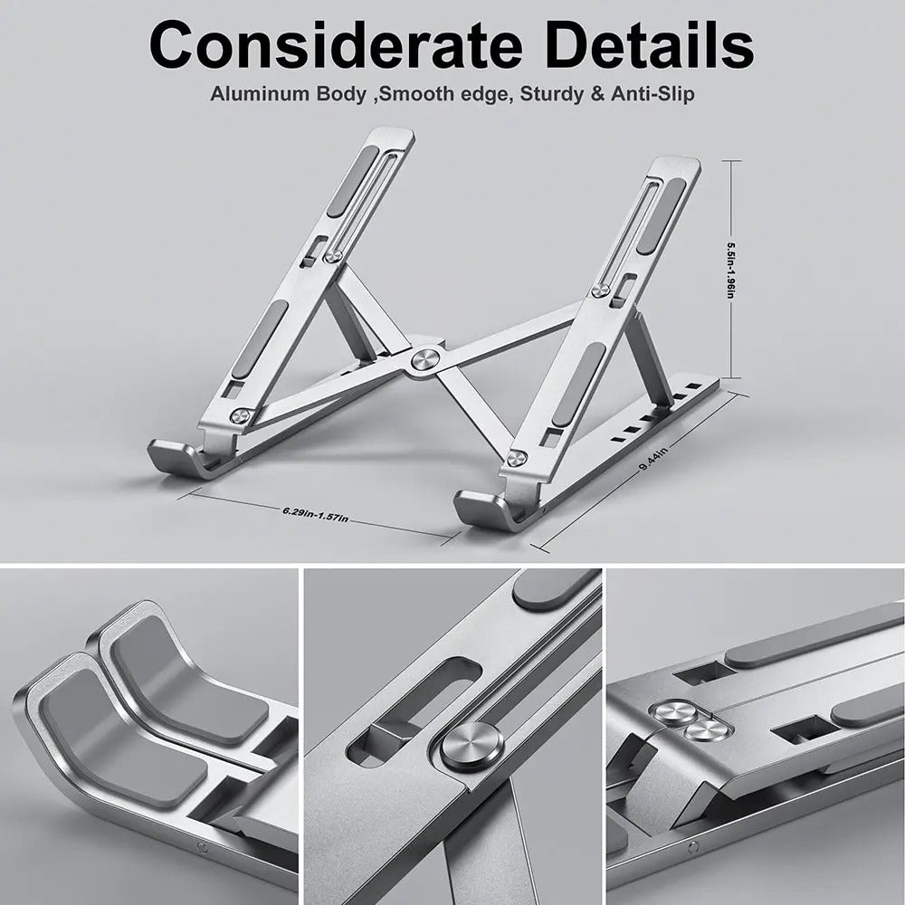 Aluminum Alloy Adjustable Laptop Stand – Foldable, Portable & Cooling Holder