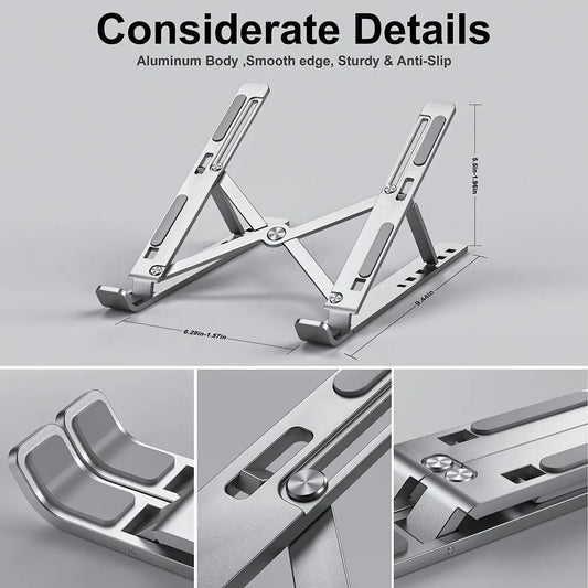 Aluminum Alloy Adjustable Laptop Stand – Foldable, Portable & Cooling Holder