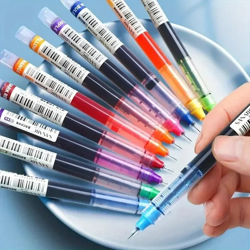 10PCS Needle Tip Gel Pens – Smooth Writing Liquid Ink Pens (Black/Blue/Red) – School & Office Stationery Set