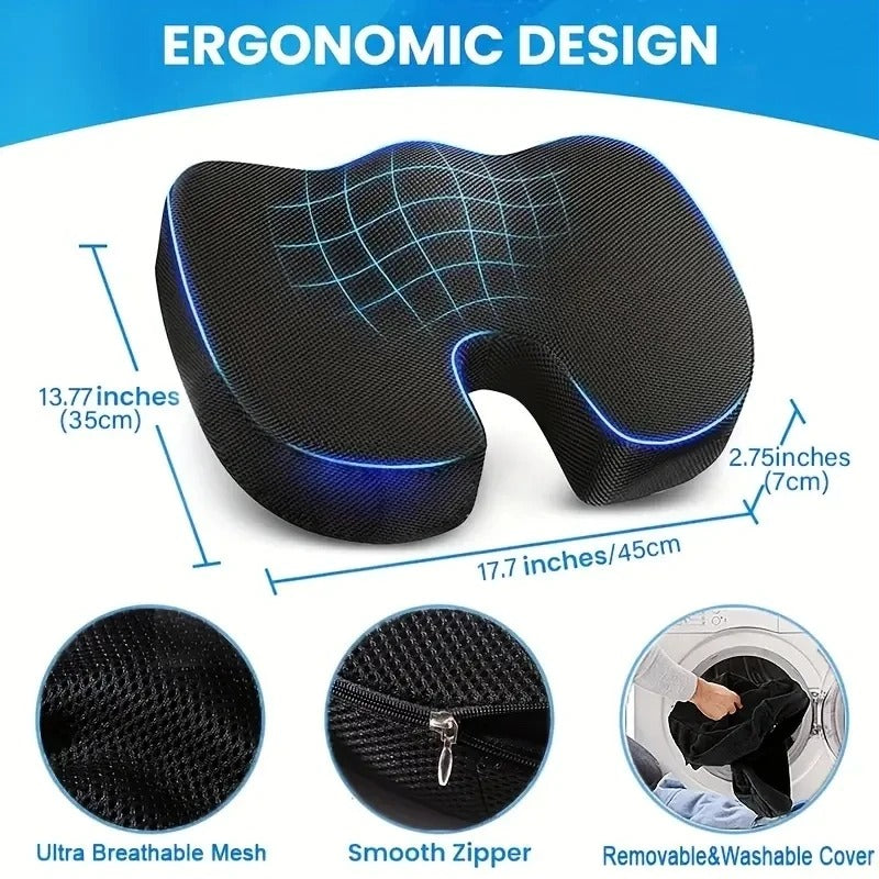 Ergonomic Memory Foam Office Chair Cushion – Hemorrhoid & Tailbone Relief Seat Pad