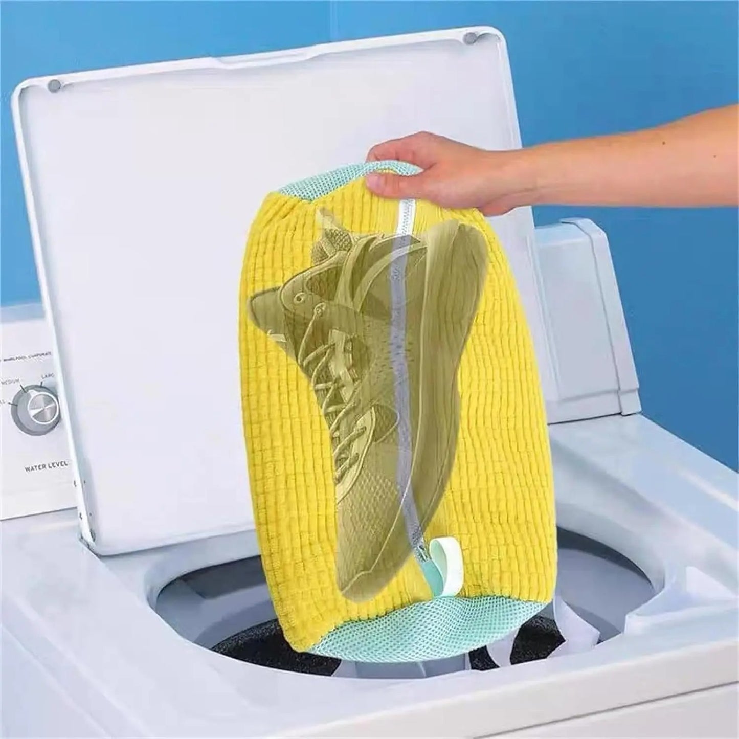 Durable Shoe Laundry Washing Bag – Yellow with Blue Zipper, Suitable for All Shoe Types, Ideal for Sneakers & Casual Footwear