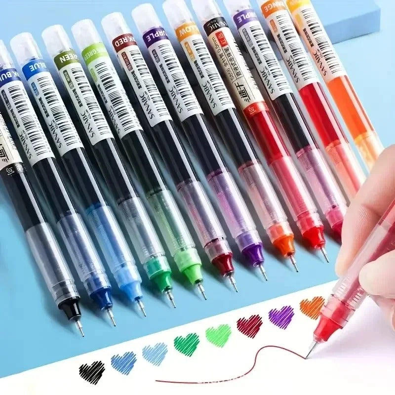 10PCS Needle Tip Gel Pens – Smooth Writing Liquid Ink Pens (Black/Blue/Red) – School & Office Stationery Set