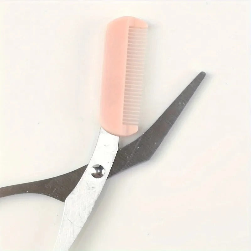 Stainless Steel Eyebrow Trimming Scissors with Built-in Comb – Precision Grooming Tool for Perfectly Shaped Brows