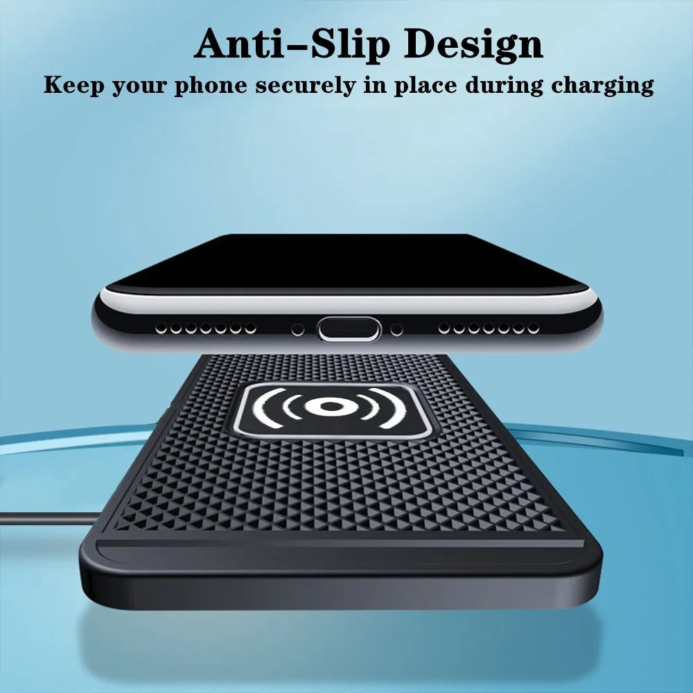 Car Wireless Fast Charger – Silicone Pad Stand for iPhone 16/15/15 Pro Max/14/13/12/X & Samsung Galaxy S24/S23 Series