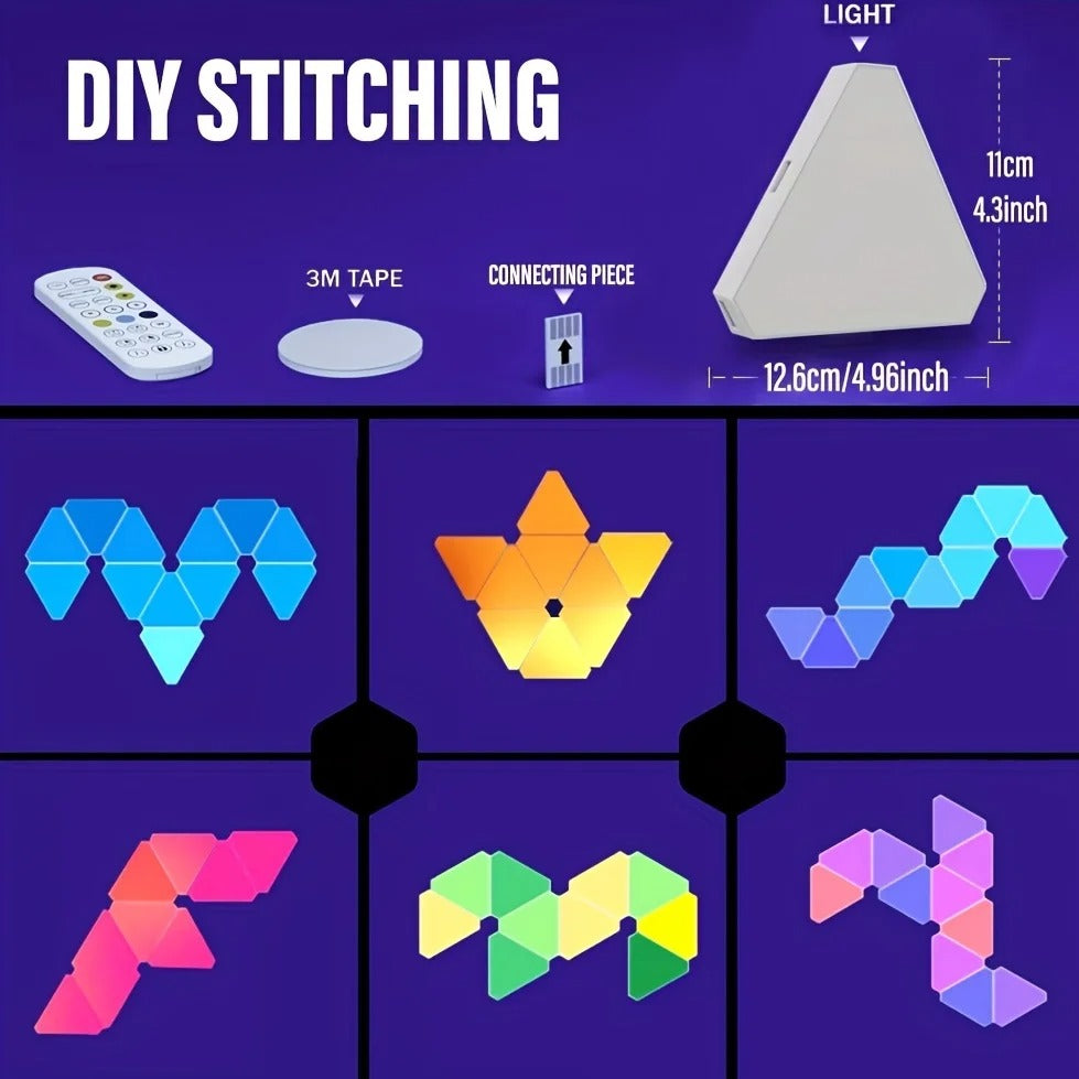 Smart RGB LED Triangle Wall Light – WiFi App Control with Music Sync for Game Rooms, TV & Bedroom Decor