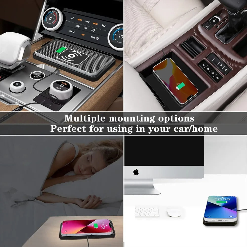 Car Wireless Fast Charger – Silicone Pad Stand for iPhone 16/15/15 Pro Max/14/13/12/X & Samsung Galaxy S24/S23 Series