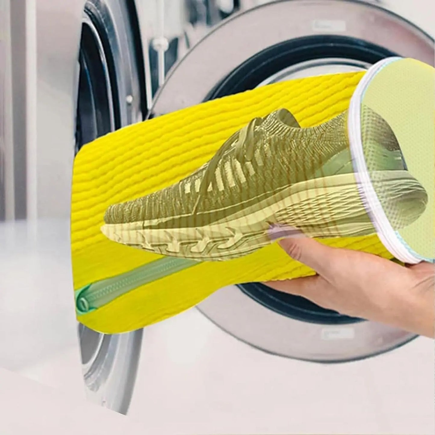 Durable Shoe Laundry Washing Bag – Yellow with Blue Zipper, Suitable for All Shoe Types, Ideal for Sneakers & Casual Footwear