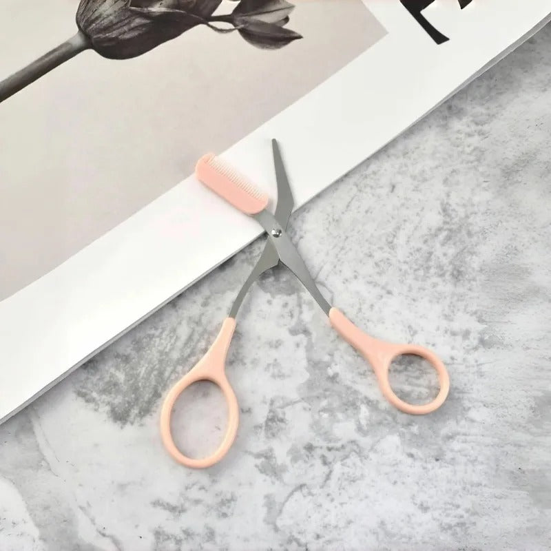 Stainless Steel Eyebrow Trimming Scissors with Built-in Comb – Precision Grooming Tool for Perfectly Shaped Brows