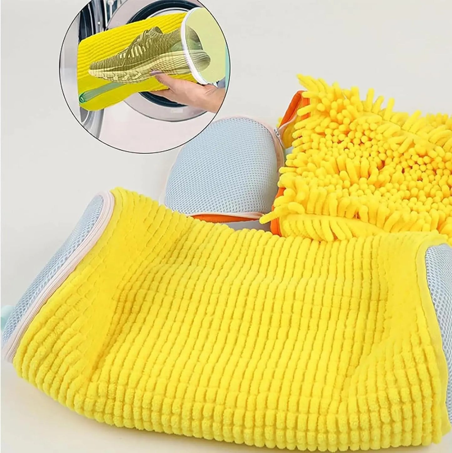 Durable Shoe Laundry Washing Bag – Yellow with Blue Zipper, Suitable for All Shoe Types, Ideal for Sneakers & Casual Footwear