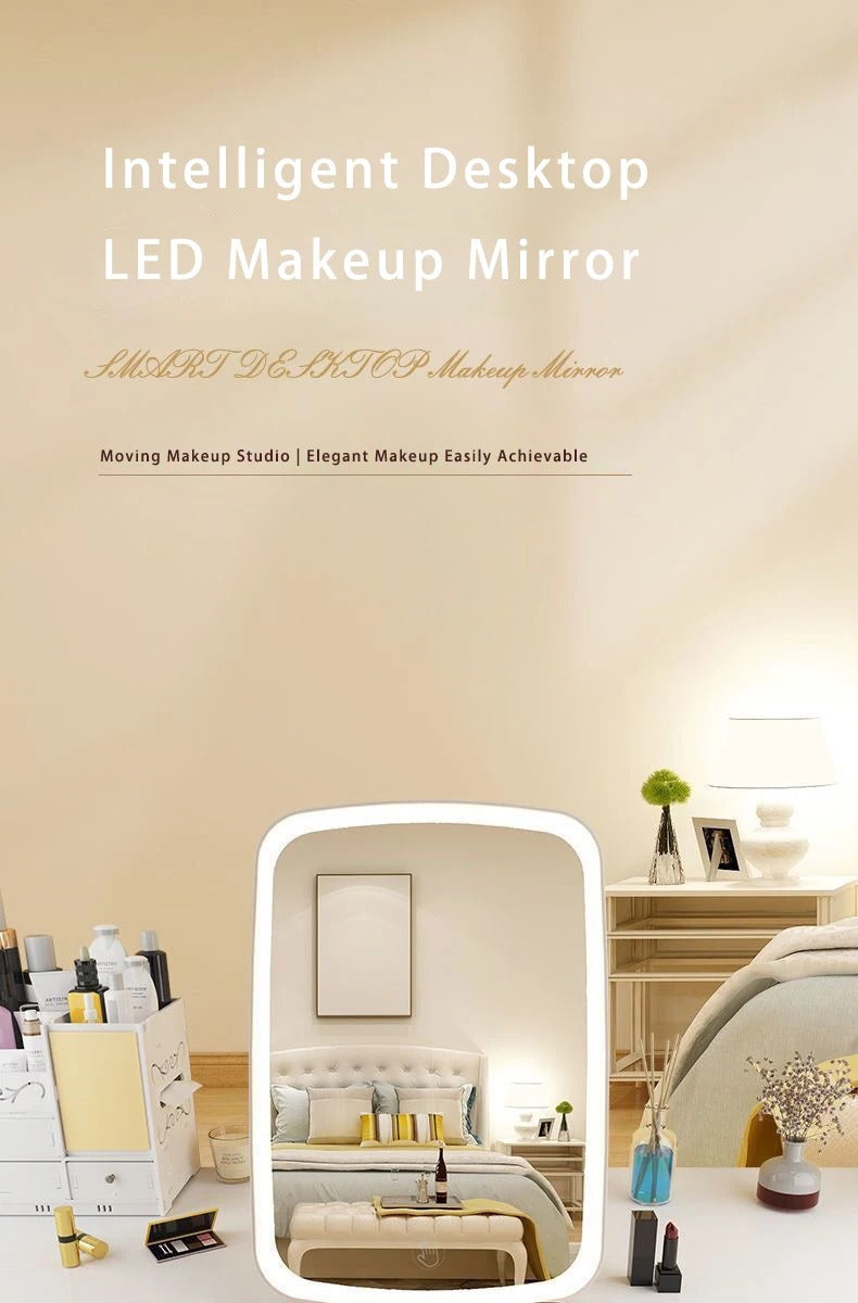LED Smart Makeup Mirror with Light – Portable Desktop Fill Light, Small Vanity Mirror for Girls’ Bedroom & Dorm Dressing Table