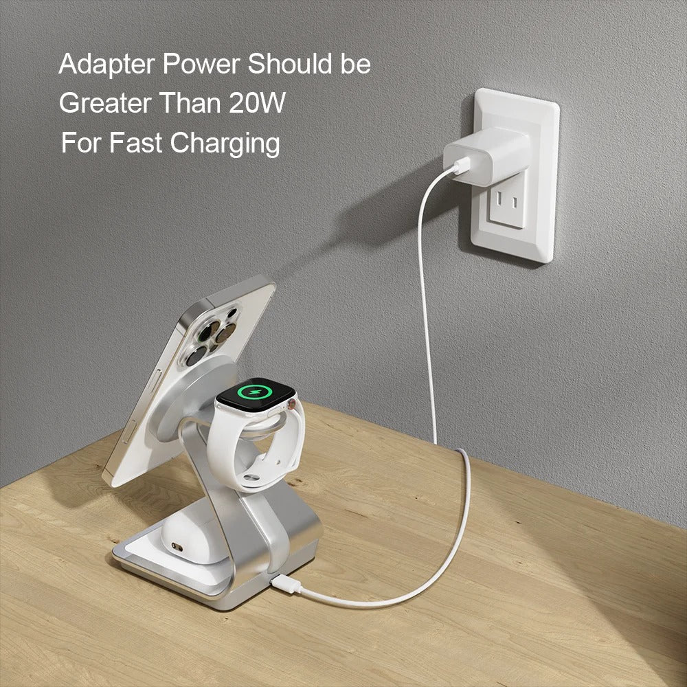BONOLA Magnetic 3-in-1 Wireless Charging Station – 30W Fast Charger for iPhone 16/15/14/13/12 Series, Apple Watch & AirPods Pro