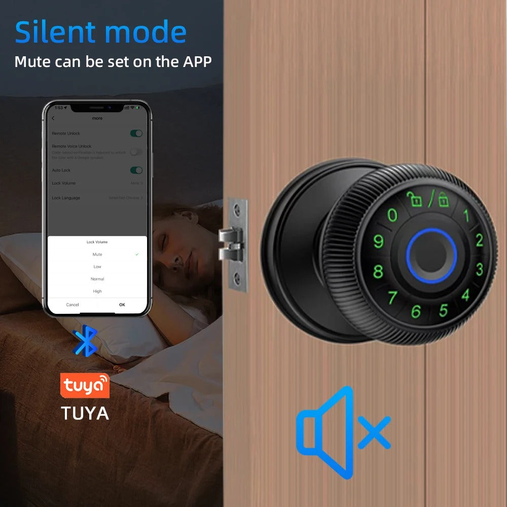RAYKUBE Q6 Tuya BLE Smart Fingerprint Door Lock – Round Knob | Multiple Unlock Methods (Fingerprint / Password / Key / Tuya App) | US Free Delivery